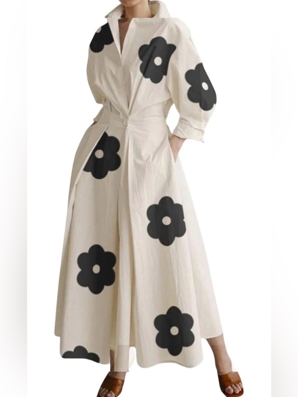 Cotton A Line flower maxi Dress with Pockets - Picture 8 of 8